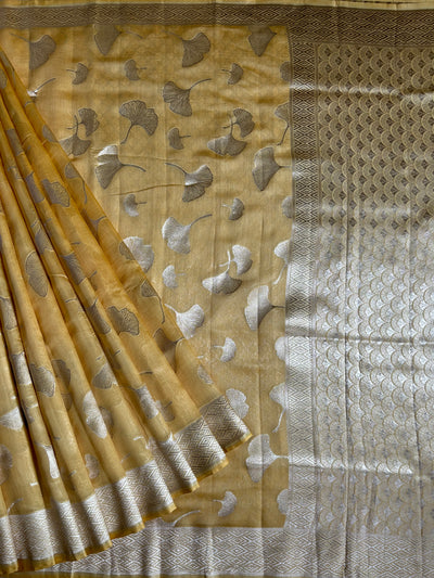 SANSKRITI : PASTEL YELLOW, BANARASI PURE SILK-EXCEL ALL OVER MOTIF SAREE
