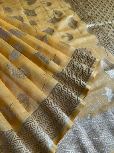 SANSKRITI : PASTEL YELLOW, BANARASI PURE SILK-EXCEL ALL OVER MOTIF SAREE