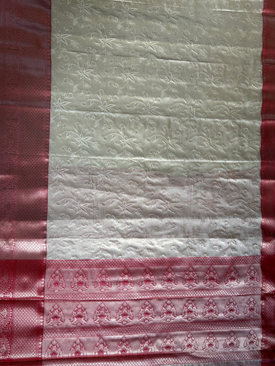 NILAY:CREAM, PARTYWEAR BANARASI TANCHUI SAREE WITH ZARI PALLU.
