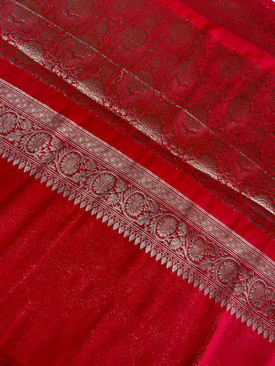 LEHERIYA: RED, WEDDING WEAR BANARASI LEHRIYA SILK SAREE