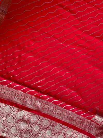 LEHERIYA: RED, WEDDING WEAR BANARASI LEHRIYA SILK SAREE