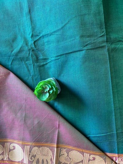 HARIYALI:GREEN, PURE KANCHIPURAM COTTON SAREE WITH JACQUARD WEAVING.