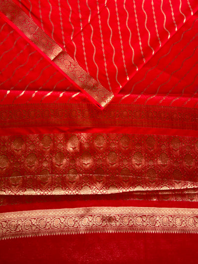 LEHERIYA: RED, WEDDING WEAR BANARASI LEHRIYA SILK SAREE