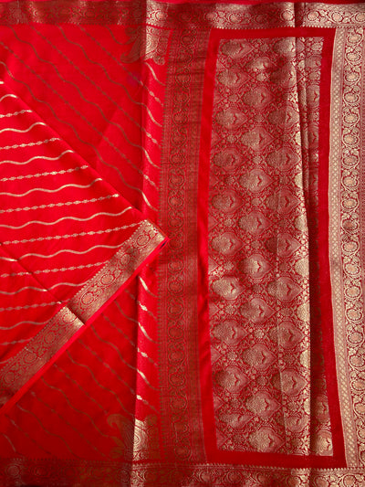 LEHERIYA: RED, WEDDING WEAR BANARASI LEHRIYA SILK SAREE