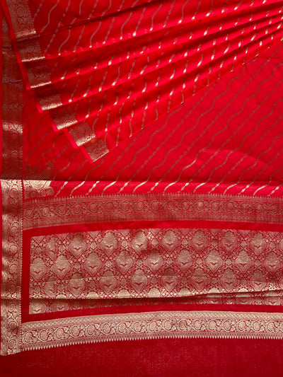 LEHERIYA: RED, WEDDING WEAR BANARASI LEHRIYA SILK SAREE