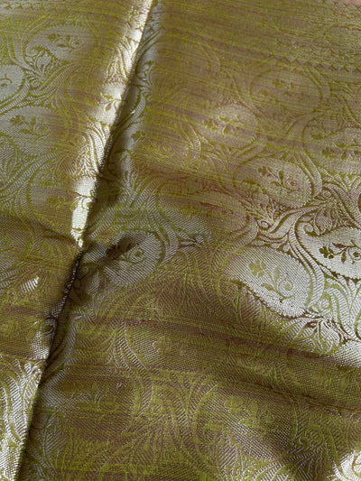 VASUNDHARA :MEHNDI GREEN, PARTYWEAR BANARASI SILK- LINEN SLUB SAREE. (Copy)