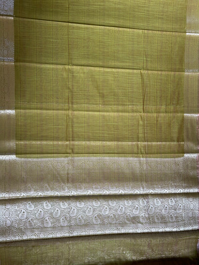 VASUNDHARA :MEHNDI GREEN, PARTYWEAR BANARASI SILK- LINEN SLUB SAREE. (Copy)