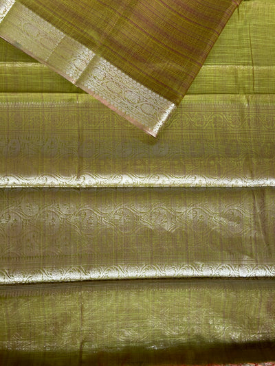 VASUNDHARA :MEHNDI GREEN, PARTYWEAR BANARASI SILK- LINEN SLUB SAREE. (Copy)