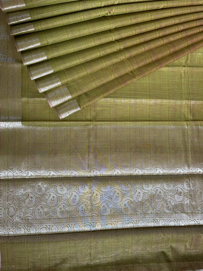 VASUNDHARA :MEHNDI GREEN, PARTYWEAR BANARASI SILK- LINEN SLUB SAREE. (Copy)
