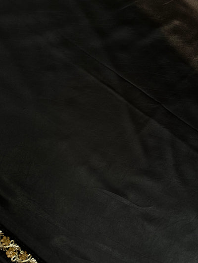 CHANDANI: Solid black modal silk with lace border saree