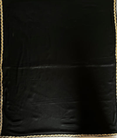 CHANDANI: Solid black modal silk with lace border saree