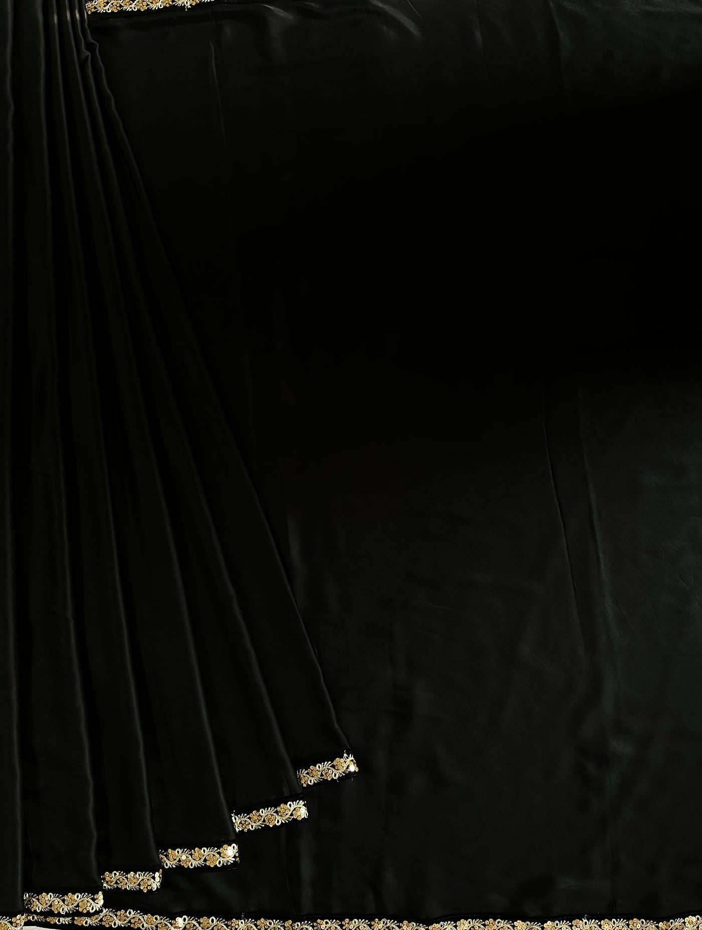 CHANDANI: Solid black modal silk with lace border saree