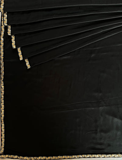 CHANDANI: Solid black modal silk with lace border saree