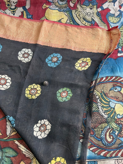 SUNAINA : Handloom Maheshwari Pen Kalamkari Saree