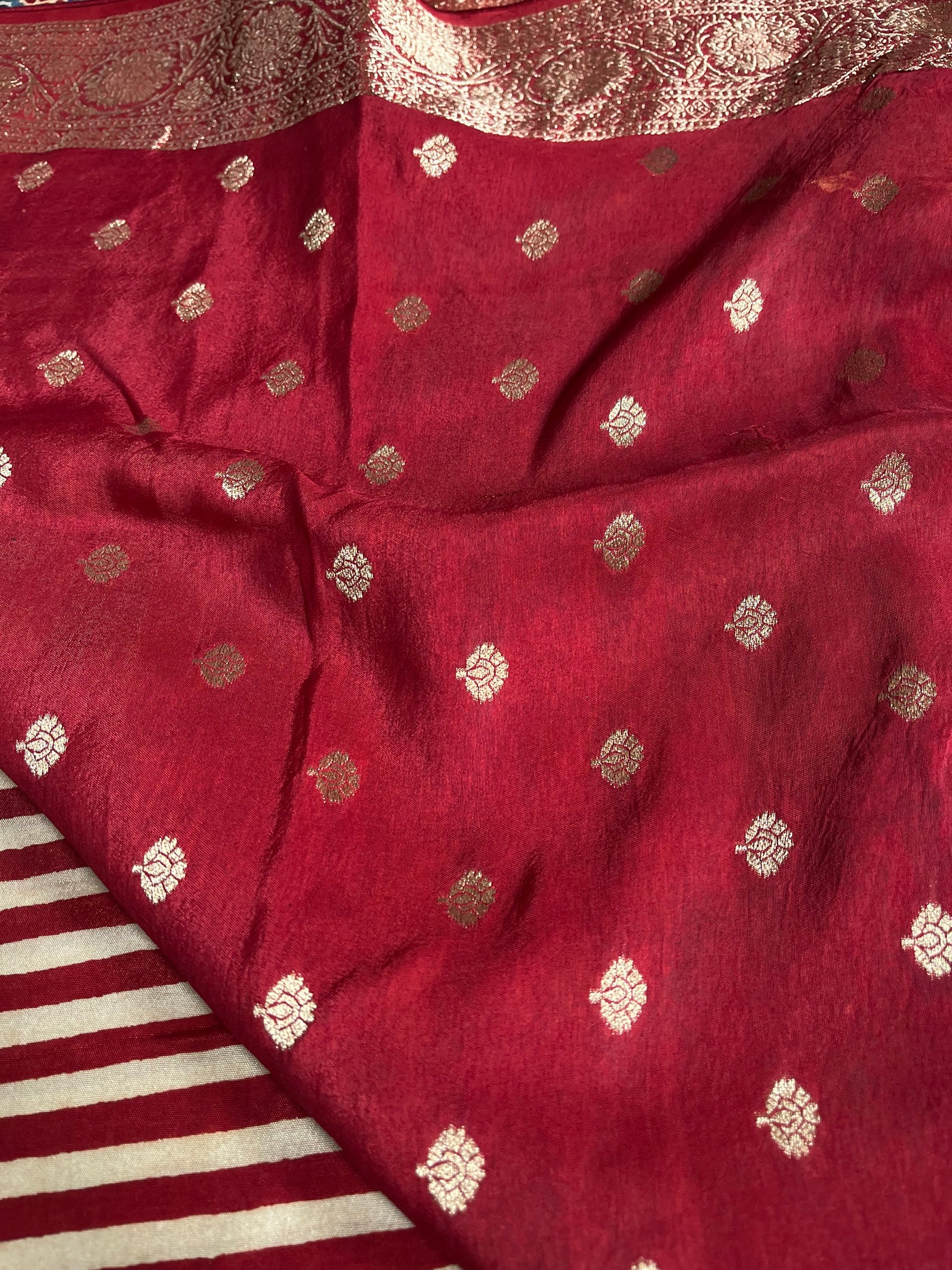 SMIRITI:Handblock Ajrakh Dola Silk Saree with Meenakari Pallu