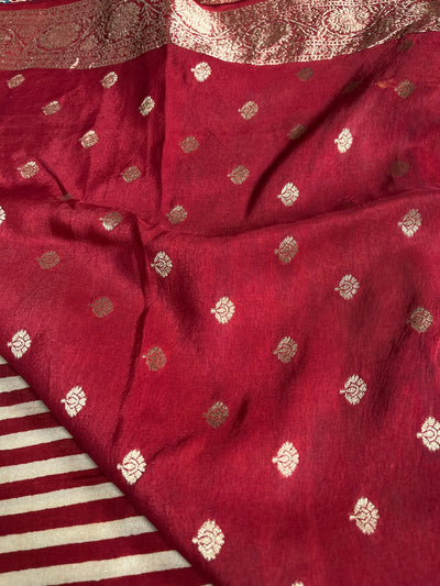 SMIRITI:Handblock Ajrakh Dola Silk Saree with Meenakari Pallu