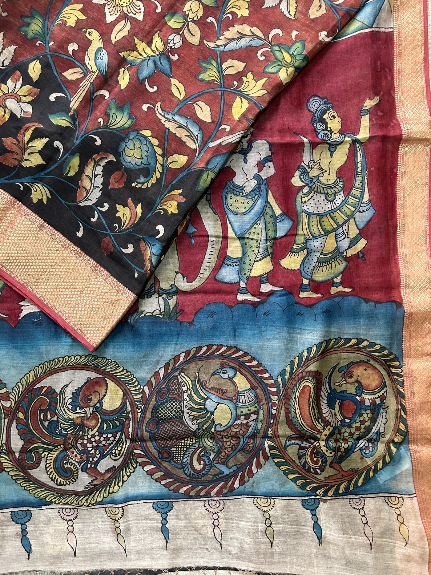 SUNAINA : Handloom Maheshwari Pen Kalamkari Saree