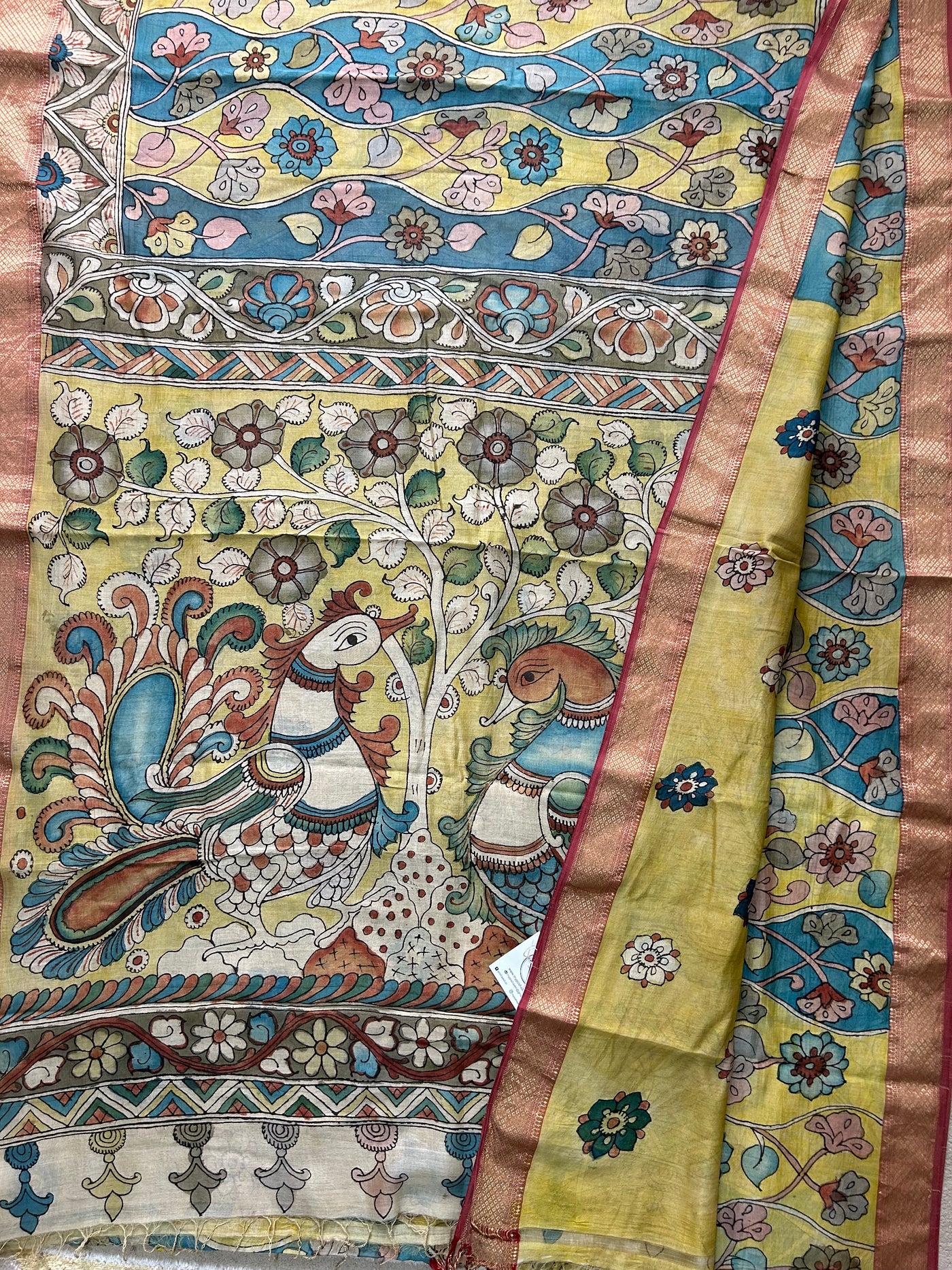 PAHELI : Handloom Maheshwari Pen Kalamkari Saree