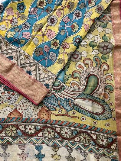 PAHELI : Handloom Maheshwari Pen Kalamkari Saree