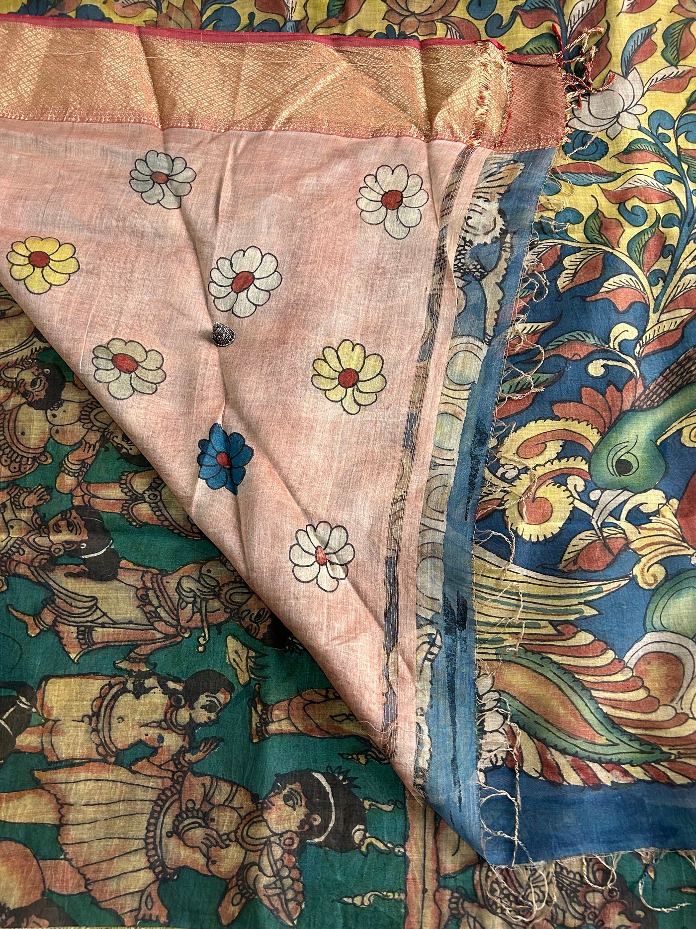 KADAMBARI: Handloom Maheshwari Pen Kalamkari Saree