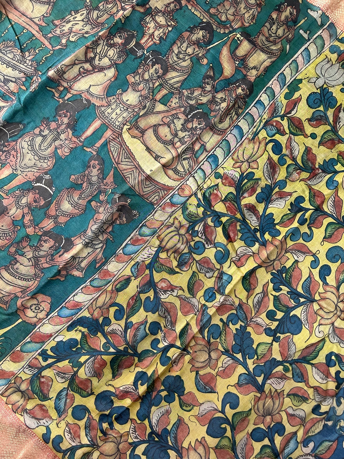 KADAMBARI: Handloom Maheshwari Pen Kalamkari Saree