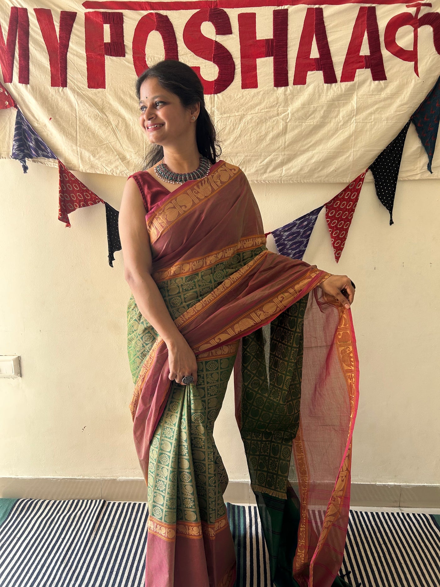 HARIYALI:GREEN, PURE KANCHIPURAM COTTON SAREE WITH JACQUARD WEAVING.
