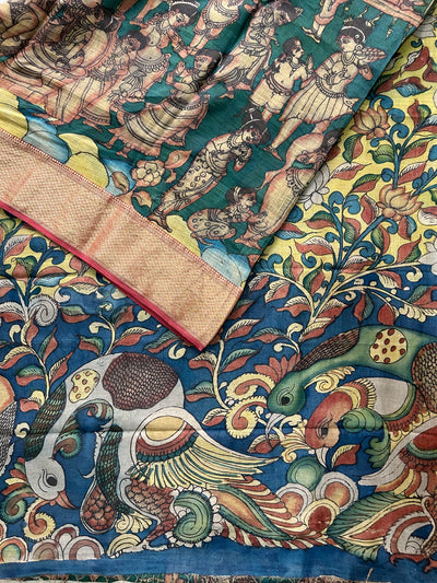 KADAMBARI: Handloom Maheshwari Pen Kalamkari Saree