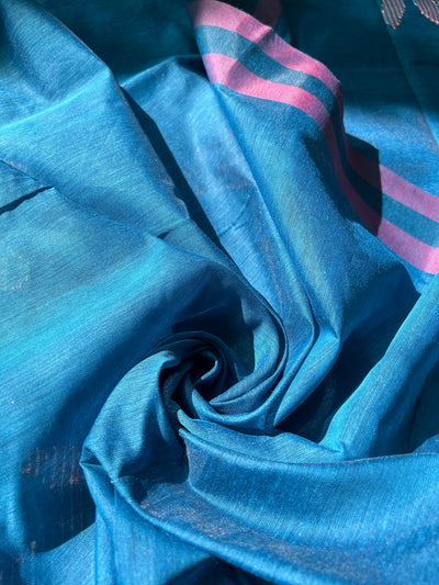 MRNALINI: INDIGO PARTYWEAR PURE COTTON-EXCEL JAMDANI INSPIRED SAREE