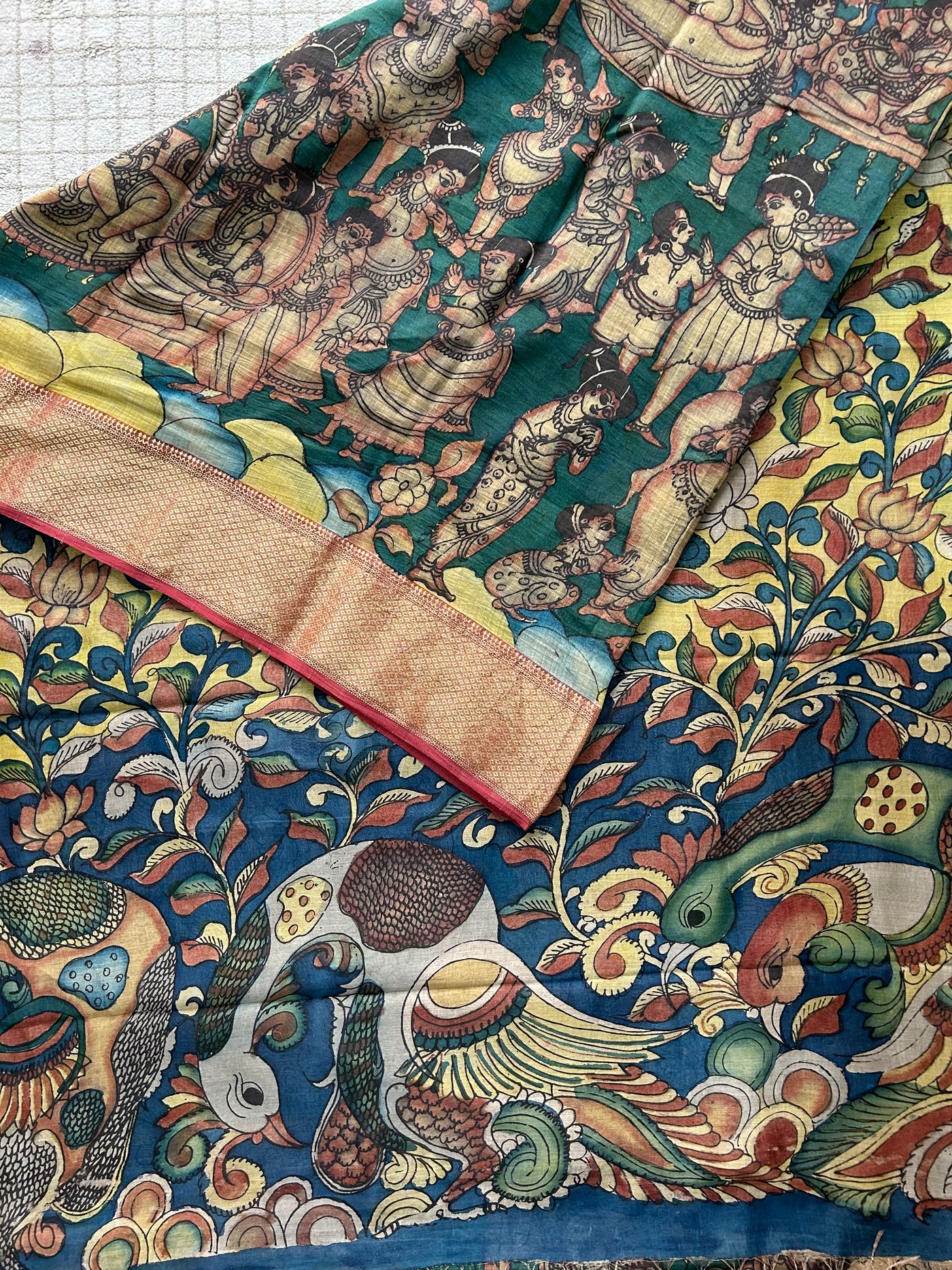 KADAMBARI: Handloom Maheshwari Pen Kalamkari Saree