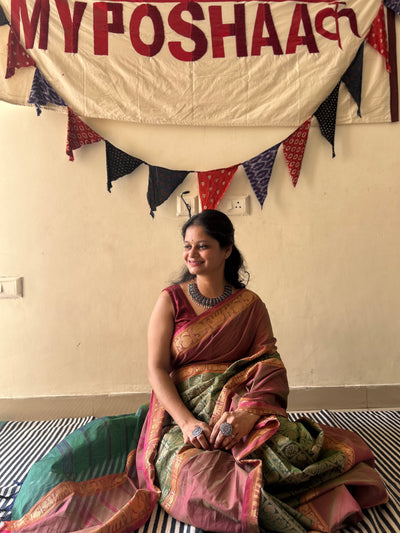 HARIYALI:GREEN, PURE KANCHIPURAM COTTON SAREE WITH JACQUARD WEAVING.