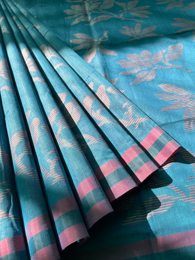 MRNALINI: INDIGO PARTYWEAR PURE COTTON-EXCEL JAMDANI INSPIRED SAREE