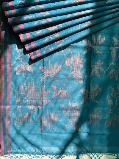 MRNALINI: INDIGO PARTYWEAR PURE COTTON-EXCEL JAMDANI INSPIRED SAREE