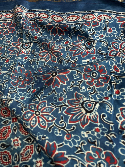 APOORVA: Handblock Ajrakh Dola Silk Saree with Meenakari Pallu