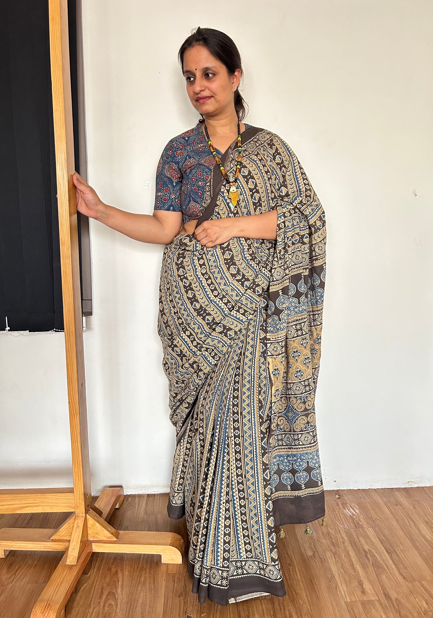 Kavita: Handblock Ajrakh Mulmul Cotton Saree