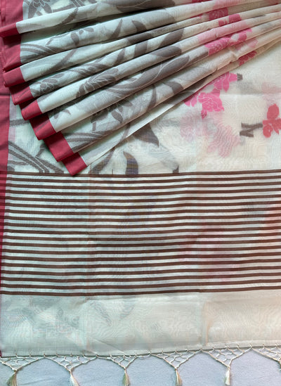 SHWETA: DURGA PUJA FESTIVE PURE COTTON-EXCEL JAMDANI INSPIRED SAREE