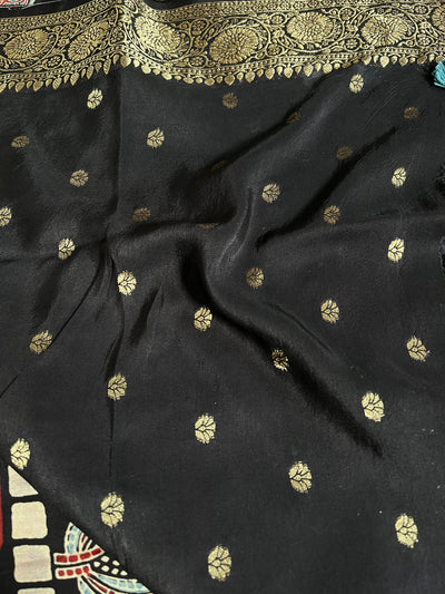 JULI: Handblock Ajrakh Dola Silk Saree with Meenakari Pallu