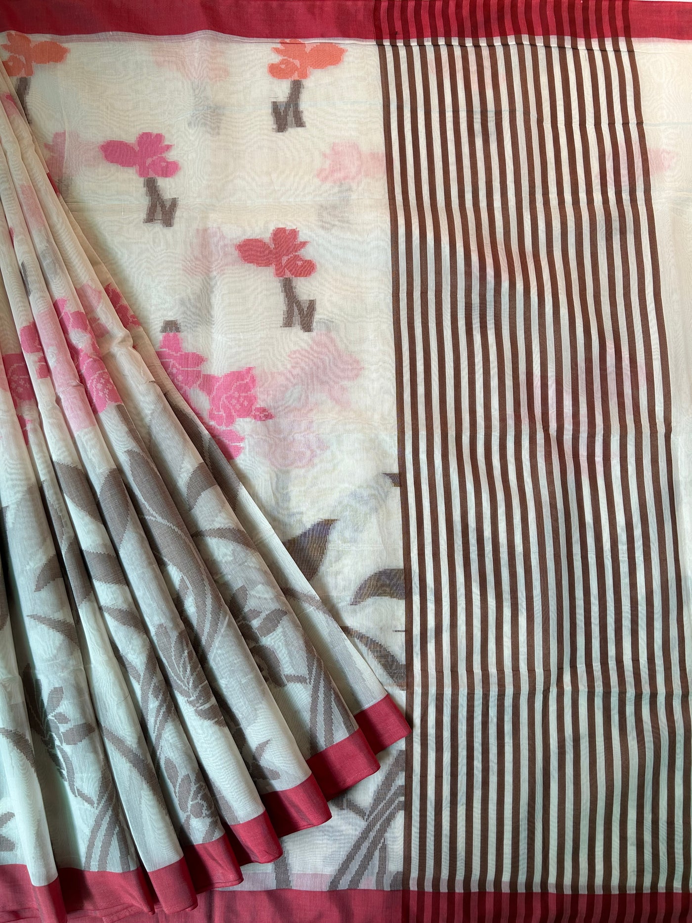 SHWETA: DURGA PUJA FESTIVE PURE COTTON-EXCEL JAMDANI INSPIRED SAREE