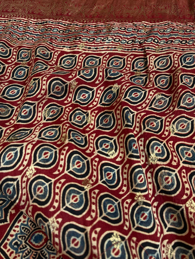 TANYA: Handblock Ajrakh Dola Silk Saree with Meenakari Pallu