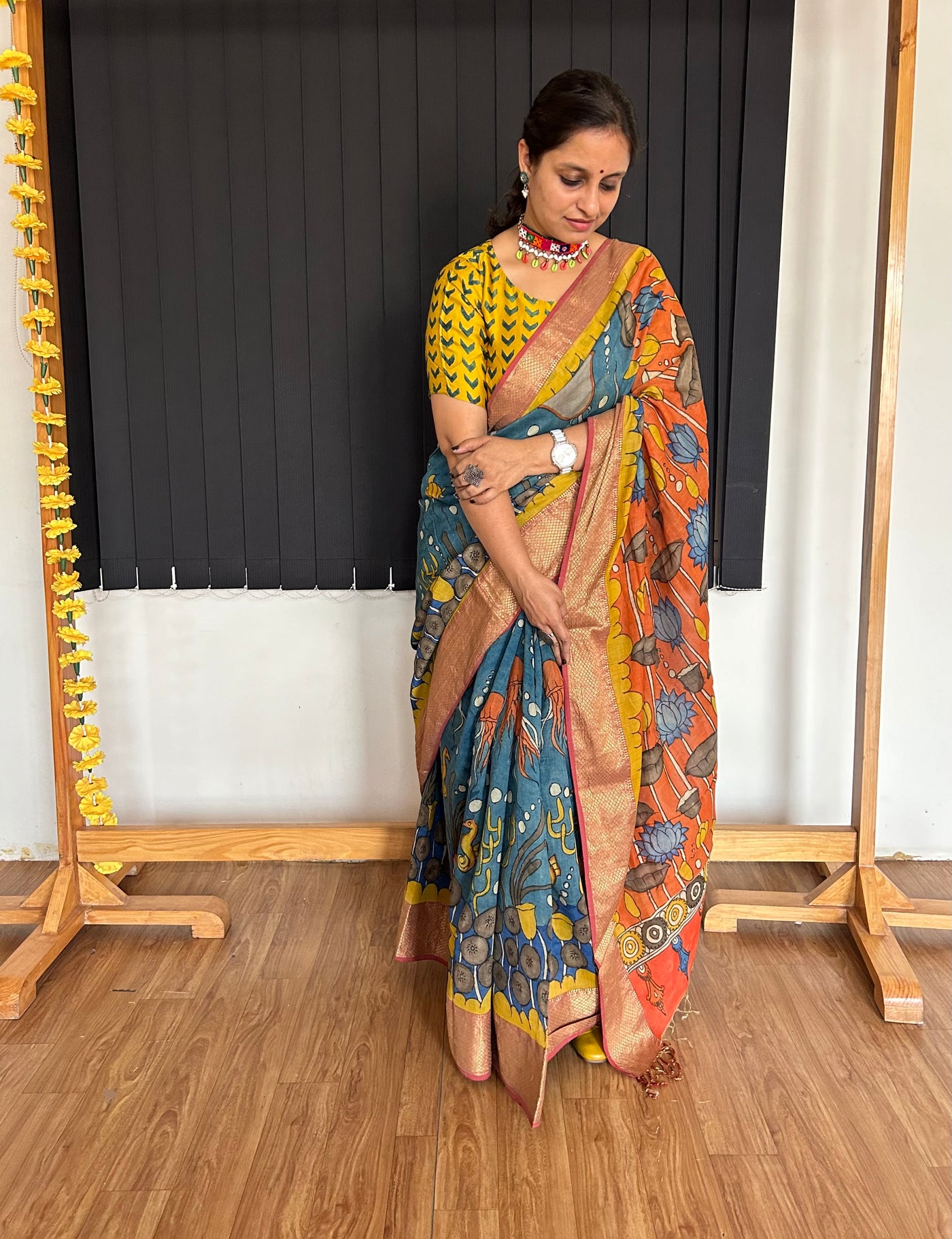 Jal Pari: Handloom Maheshwari Pen Kalamkari Saree