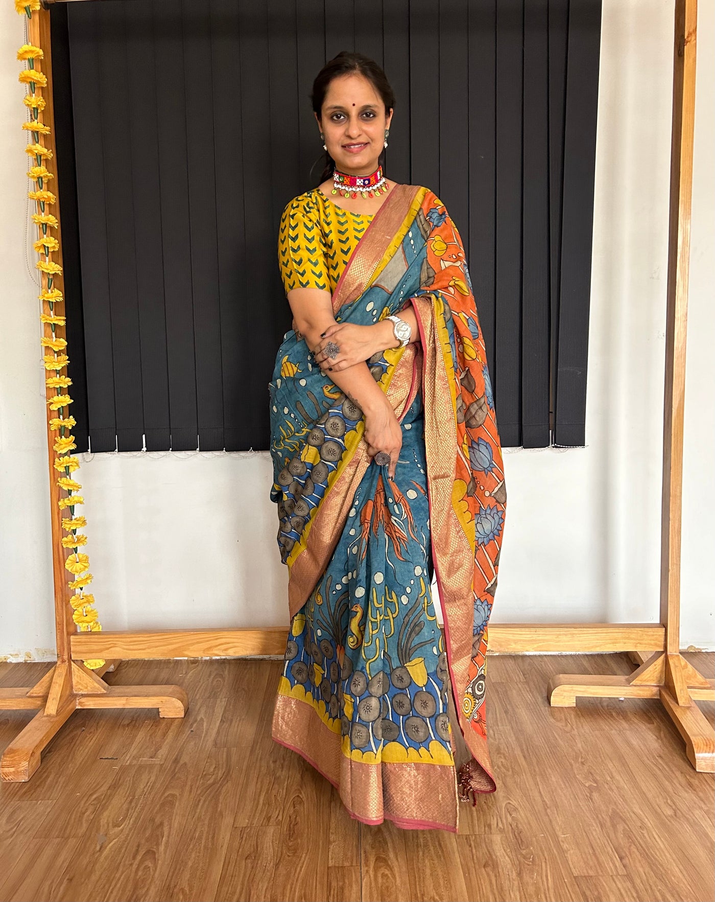 Jal Pari: Handloom Maheshwari Pen Kalamkari Saree