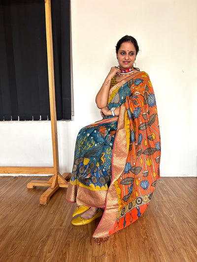 Jal Pari: Handloom Maheshwari Pen Kalamkari Saree