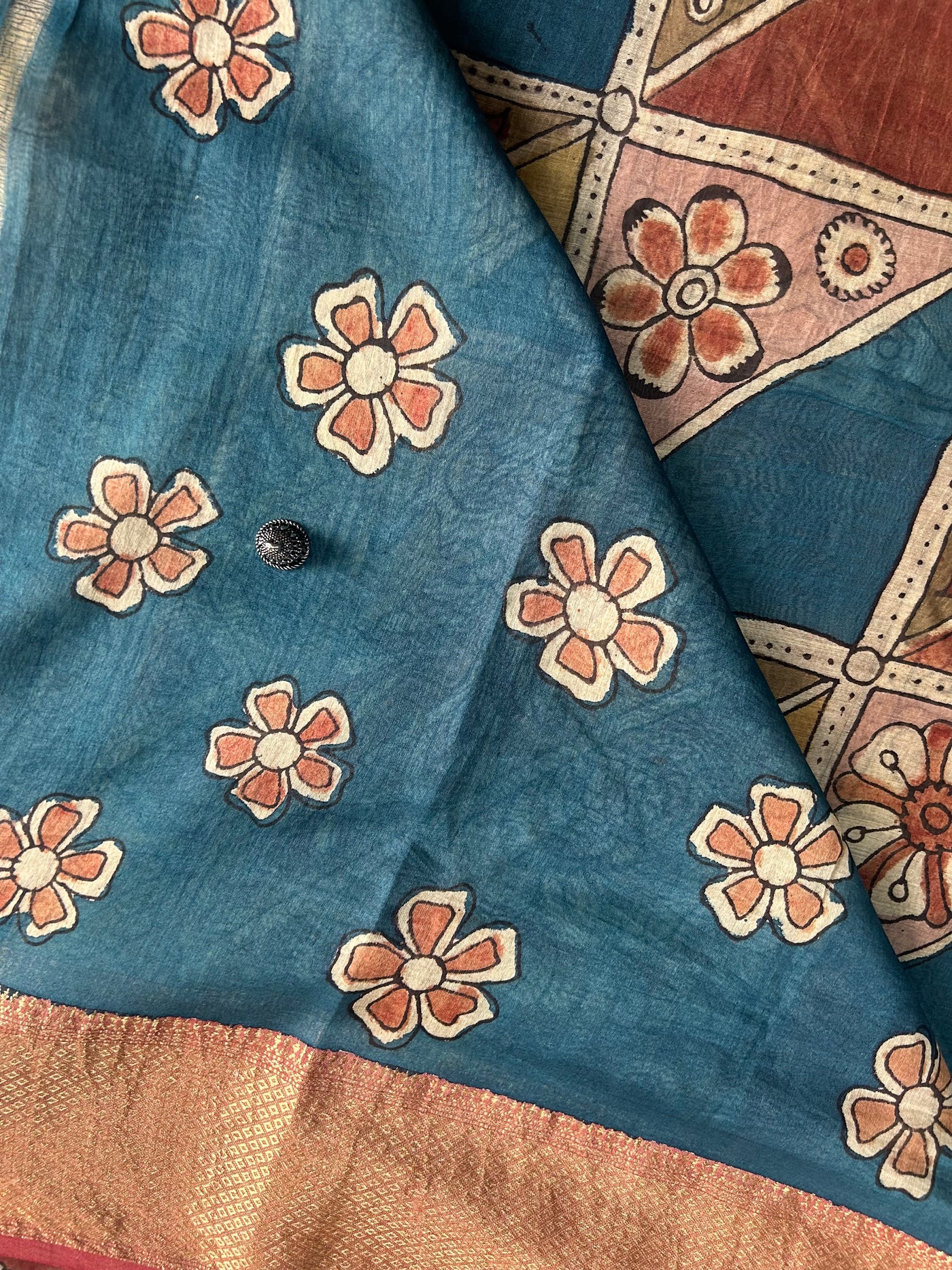 MORNI: Handloom Maheshwari Pen Kalamkari Saree