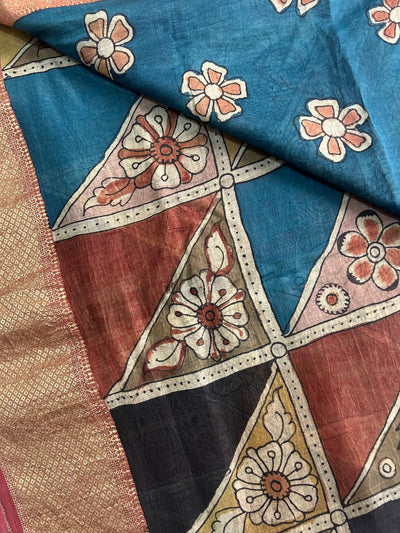 MORNI: Handloom Maheshwari Pen Kalamkari Saree