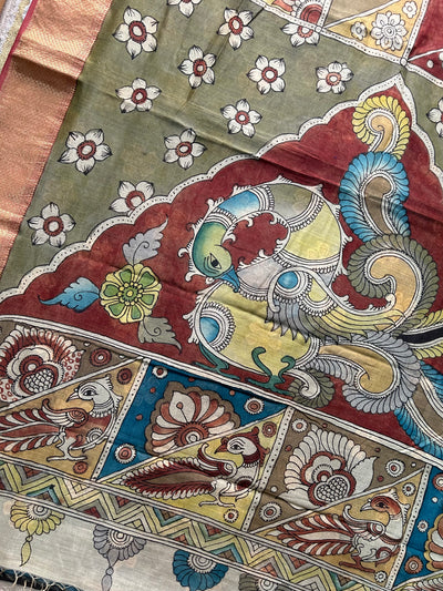 MORNI: Handloom Maheshwari Pen Kalamkari Saree