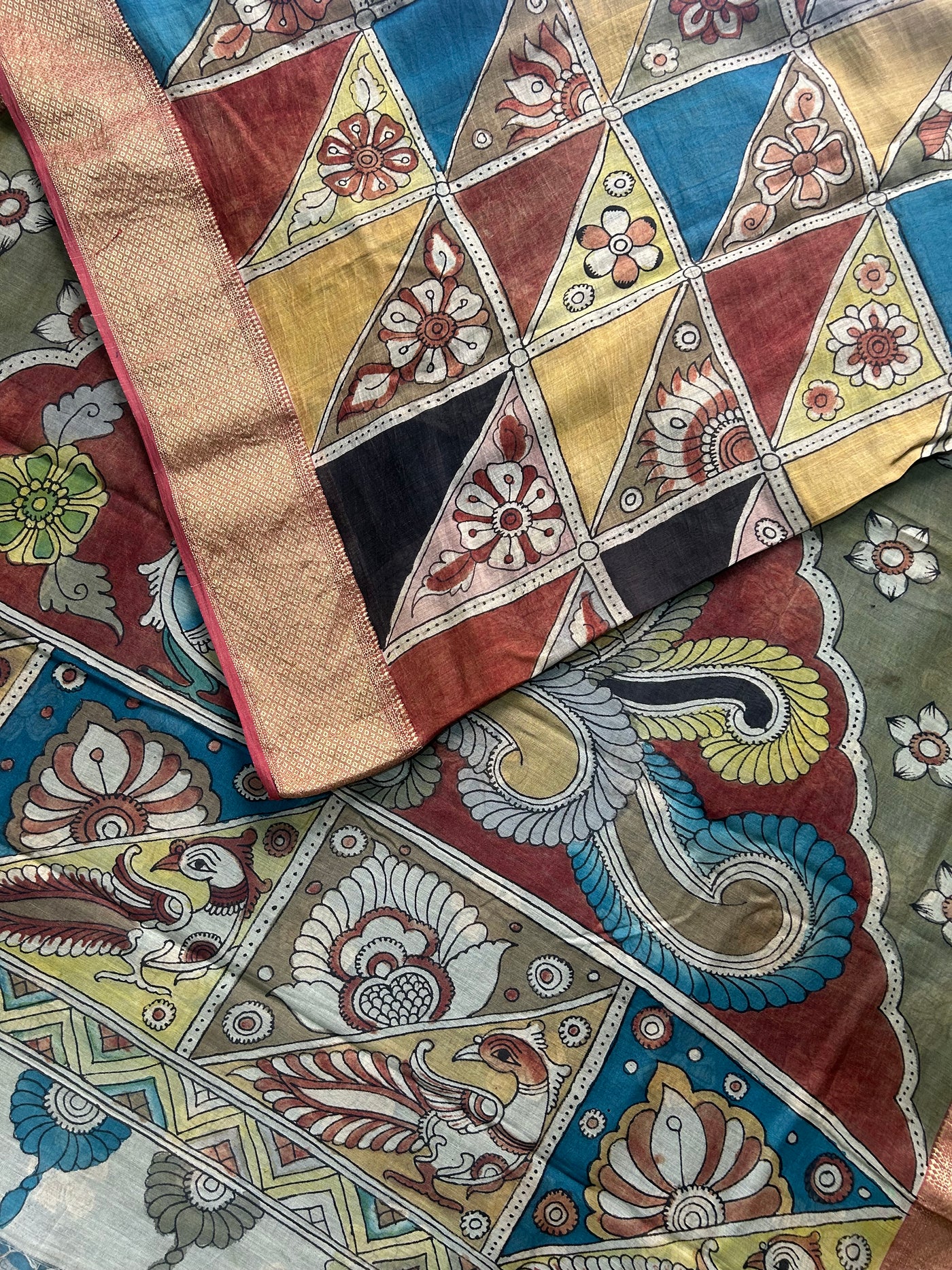 MORNI: Handloom Maheshwari Pen Kalamkari Saree