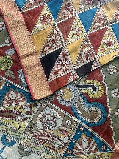 MORNI: Handloom Maheshwari Pen Kalamkari Saree