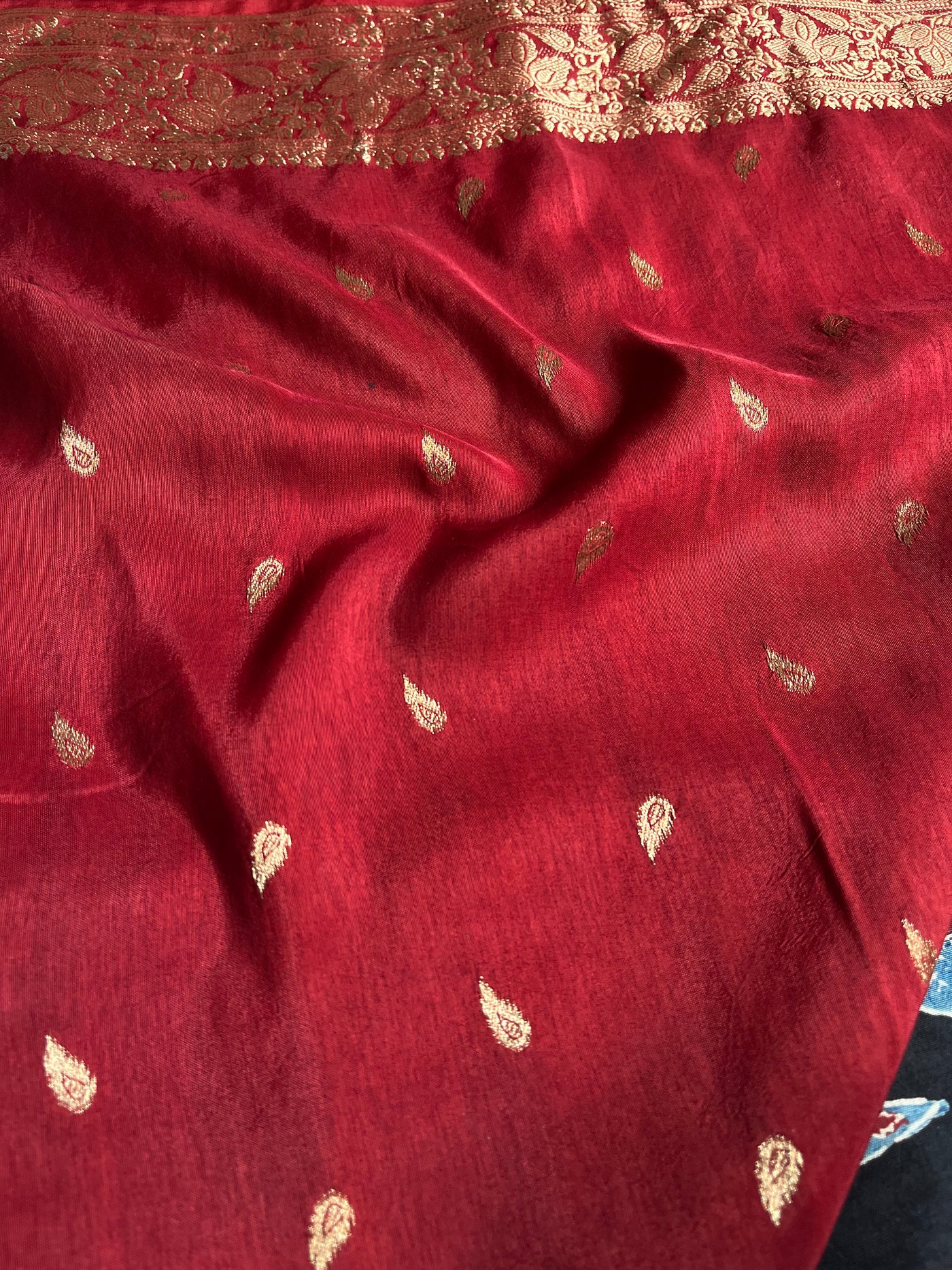 MIRZA: Handblock Ajrakh Dola Silk Saree with Meenakari Pallu