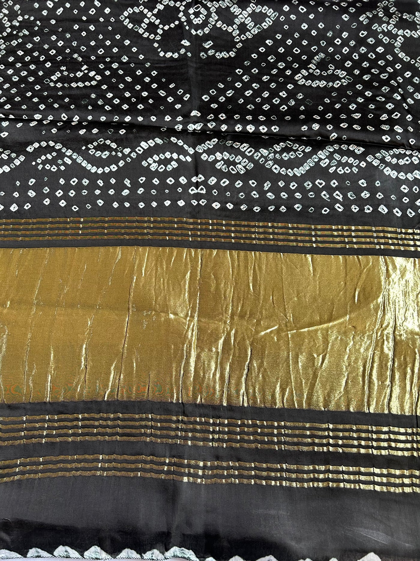 BARKHA: HANDMADE BANDHANI MODAL SILK SAREE WITH TISSUE PALLU