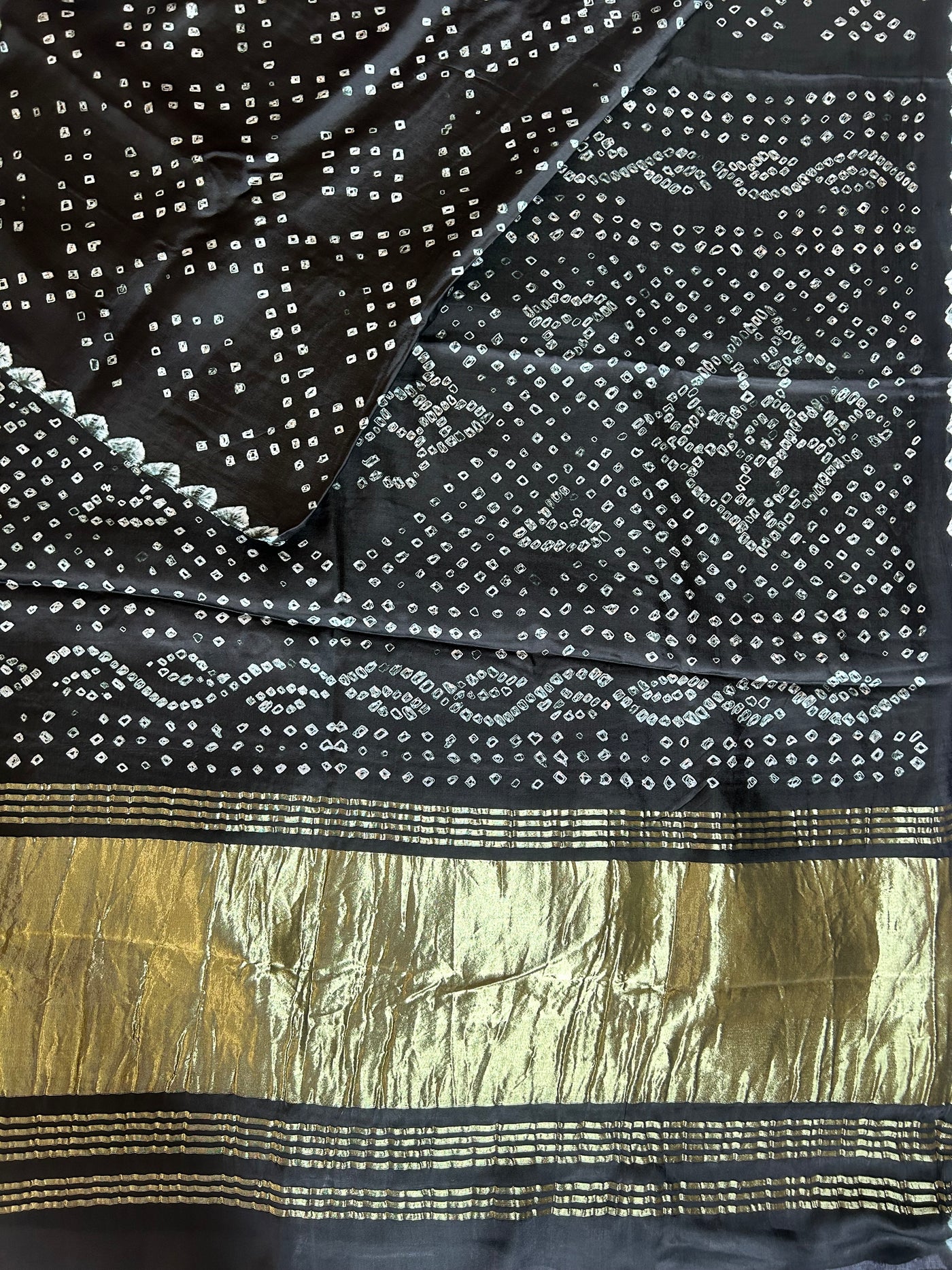 BARKHA: HANDMADE BANDHANI MODAL SILK SAREE WITH TISSUE PALLU