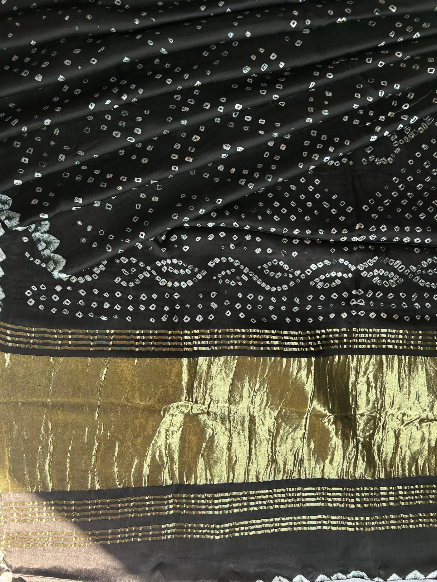 BARKHA: HANDMADE BANDHANI MODAL SILK SAREE WITH TISSUE PALLU